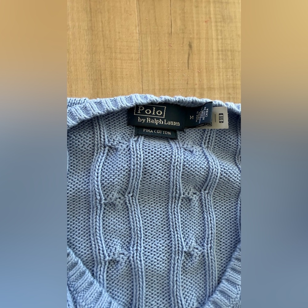 polo ralph lauren cable-knit cotton v-neck sweater, size medium - Picture 4 of 6